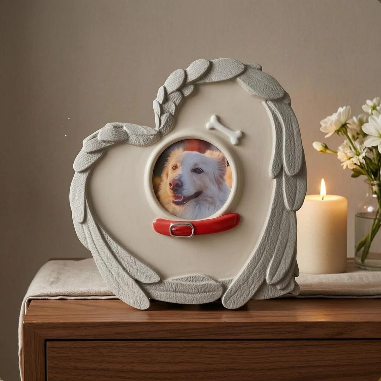 Angel Wing Memorial Plaque Winged Heart-Shaped Pet Memorial Plaque Pet Tribute Stone Raised Border
