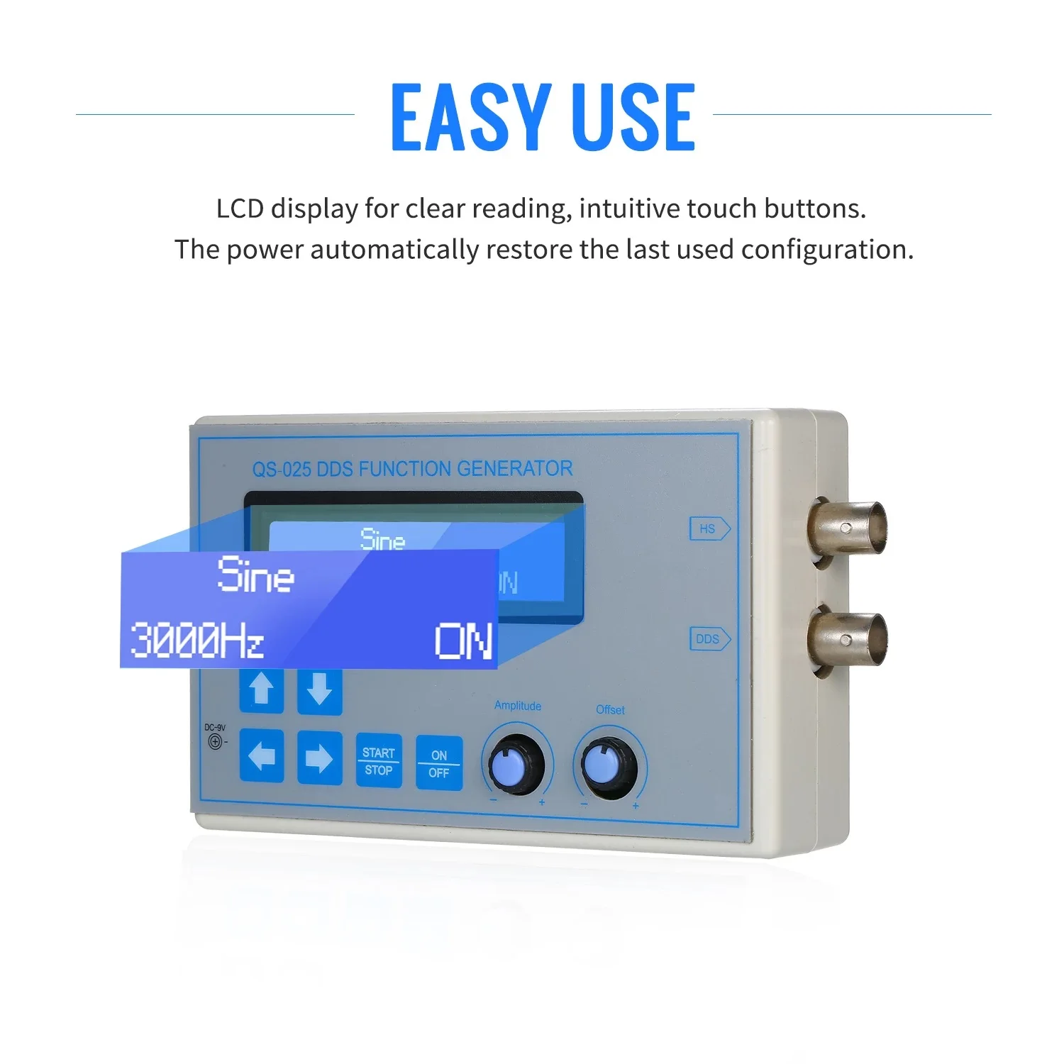 LCD Display DDS Function Signal Generator Frequency 1HZ-65534HZ DC9V Signal Generator Sine Triangle Square Wave with Power Cable