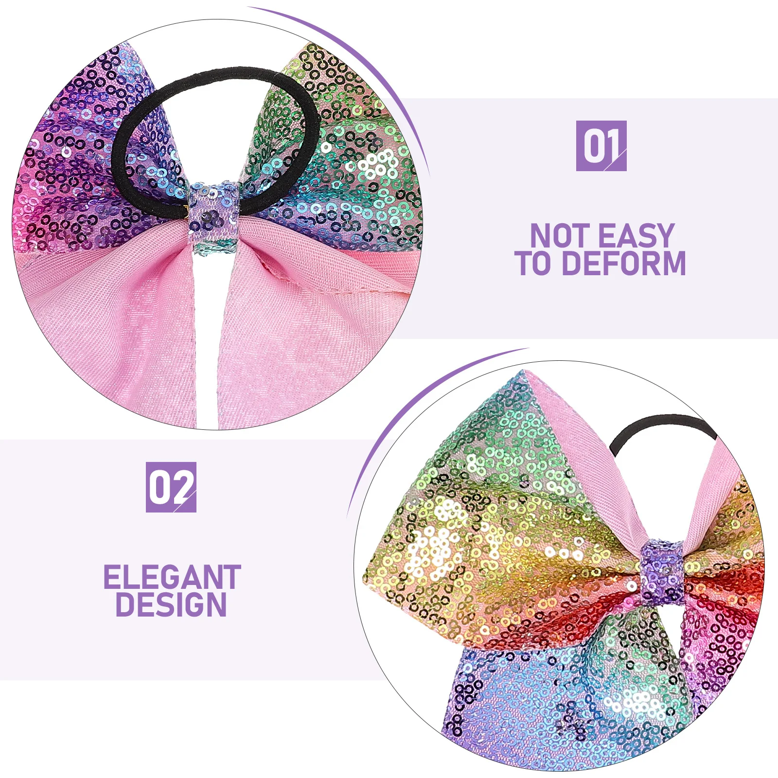 

4Pcs Glitter Hair Bows Bright Color Ribbon Tail Hair Elastics Bow Scrunchies for Cheerleader Sports Daily Wear
