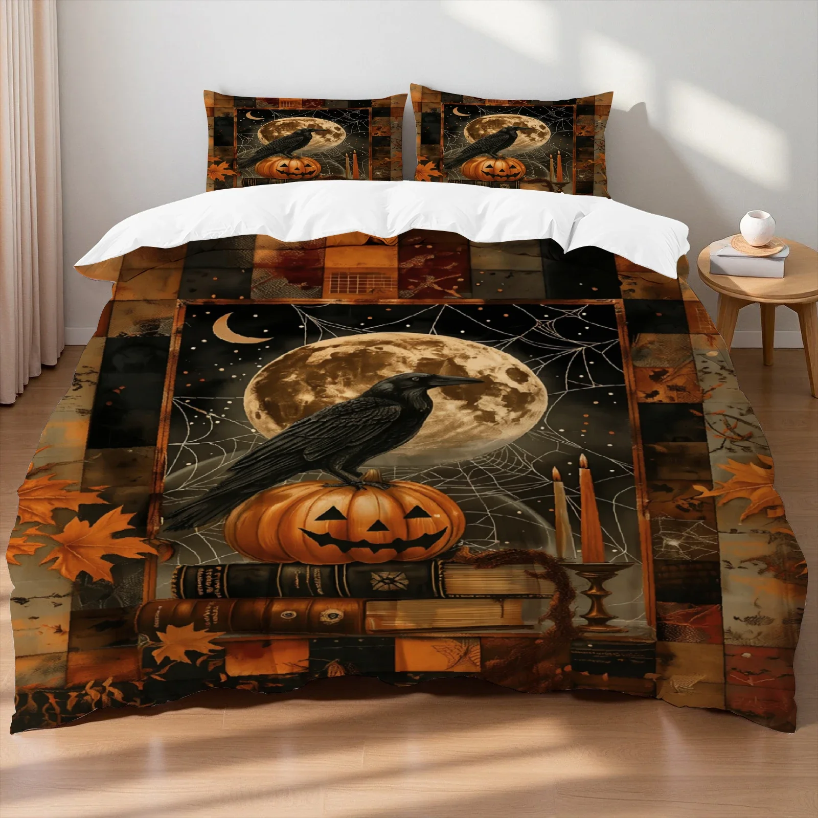 3Pcs Halloween Bed Linen Duvet Cover Set, Soft Cozy  with 2Pillowcases,  Home Decor Bedding Set in single Twin Queen Size