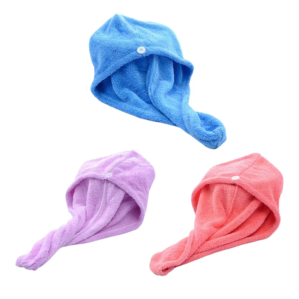 3 قطعة منشفة الشعر التفاف قبعات الشعر الجاف ستوكات امتصاص الماء قبعات الدش قبعات الاستحمام الملونة للنساء الاستخدام اليومي