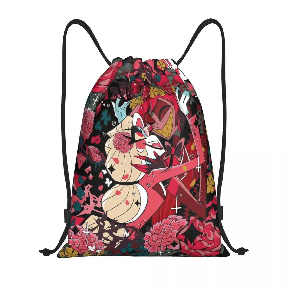 Charlie And Alastor Drawstring Backpack Sports Gym Sackpack Hazbins Hotels Anime String Bag for Working Out