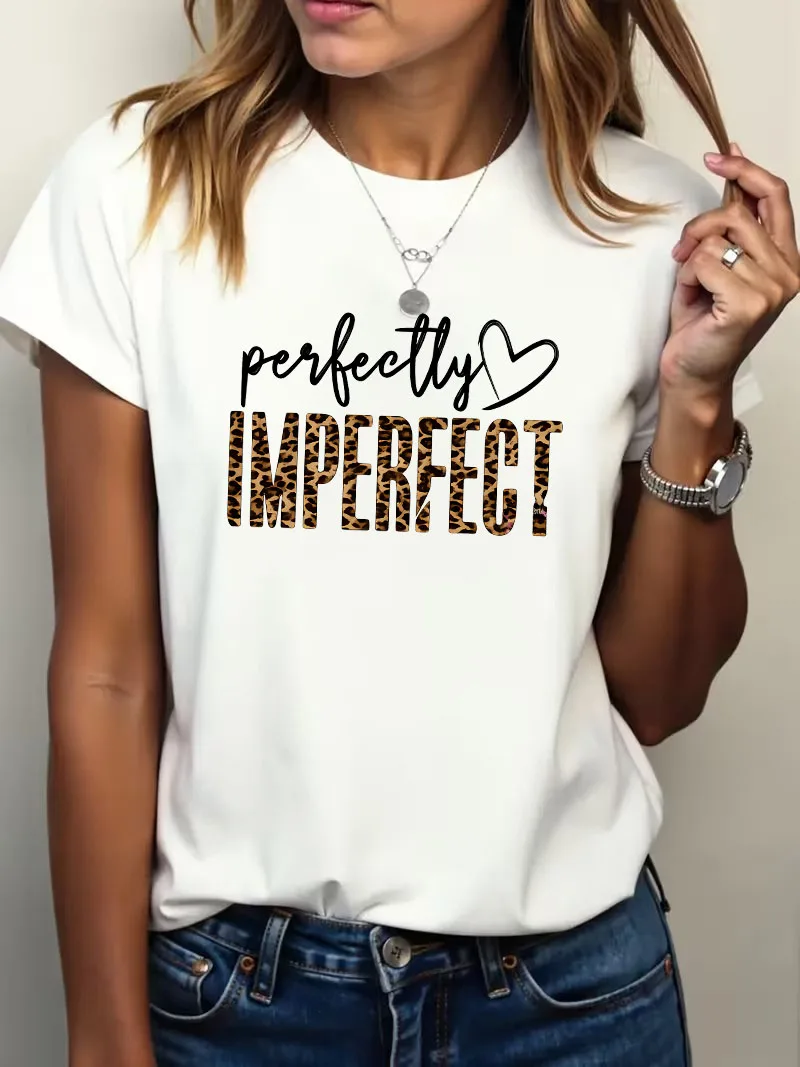 Graphic Perfectly Imperfect love heart T-Shirt Inspirational Quote Graphic Tees Fashion Casual Short Sleeve Tops for Women Girls