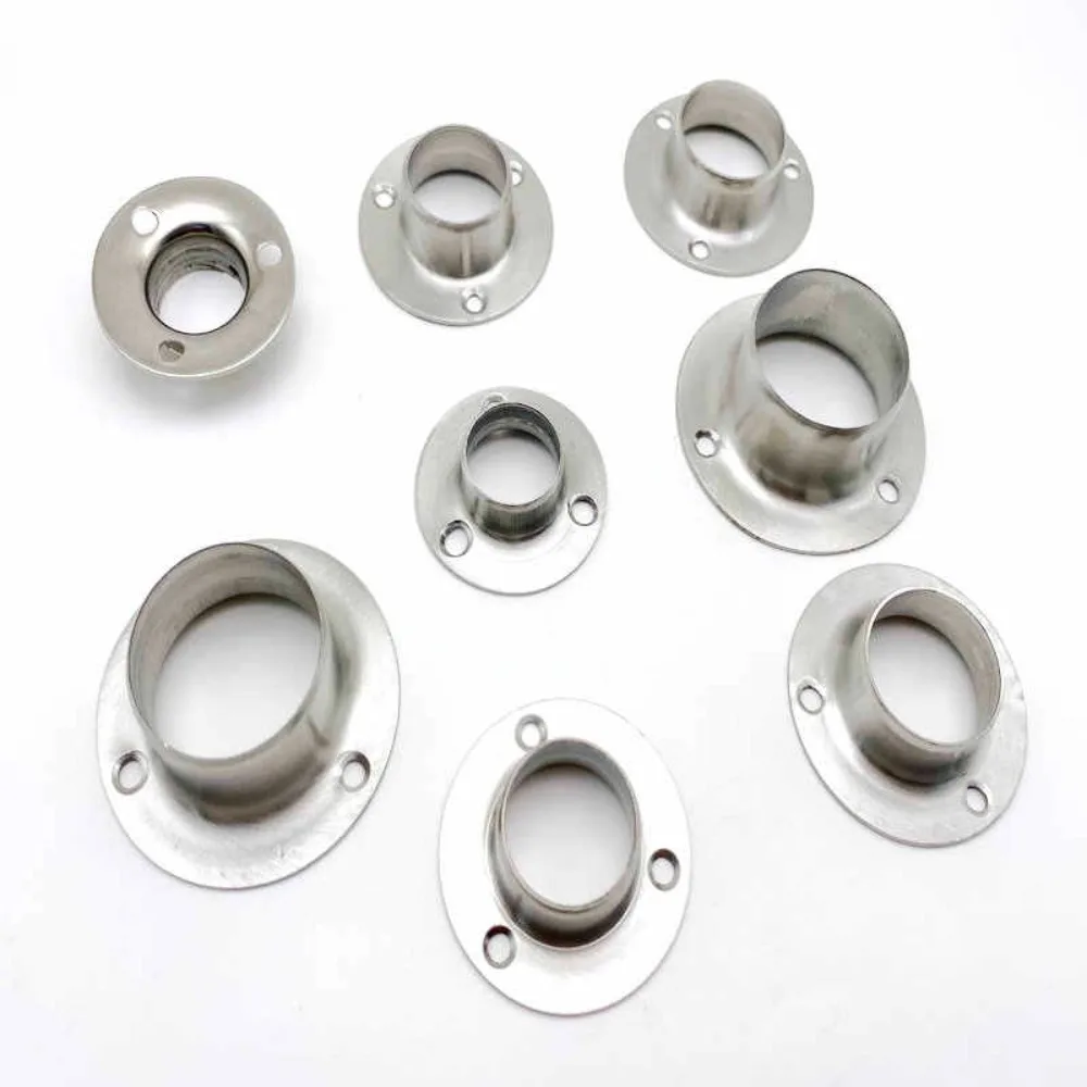 304SS Closet Flange Socket Bracket, 19-50mm Wardrobe Clothes Hanger Rod Fixing Base, Crossbar Support Flange Holder Buckle