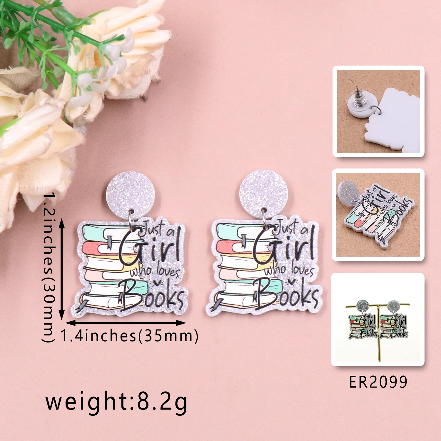 1pair New product CN Drop Just a Girl who loves Books TRENDY teacher gift Acrylic earrings Jewelry for women