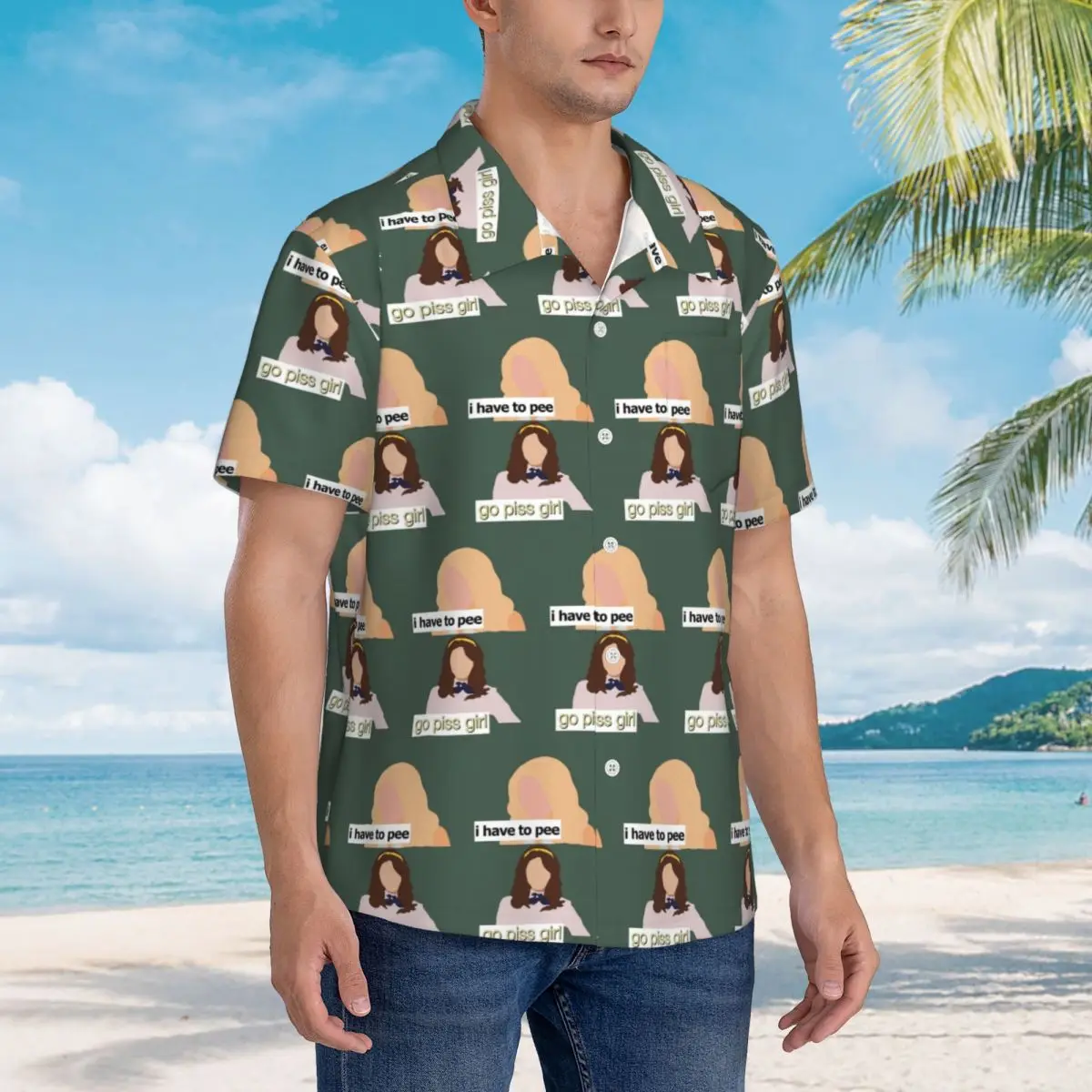 Go Piss Girl Hawaiian Shirts Casual Men Short Sleeve Shirt for Summer Beach Men's Button Tops