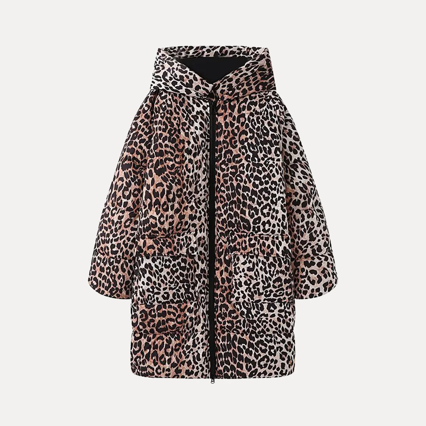 2025 Summer New Faion Women's Long Coat Leopard Print Warm Sli Cotton Jaet Z Commute Loose Fit Zipper Hooded