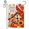 Happy Fall Cardinal Bird Garden Flag Double Sided 12x18 Outdoor Decor llz