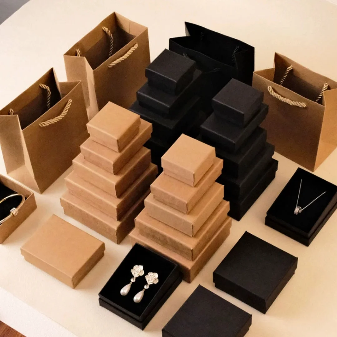 Kraft Paper Jewelry Gift Box Solid Color Jewelry Box Wedding Earrings Ring Square Paper Box Necklace Pendant Storage Packaging