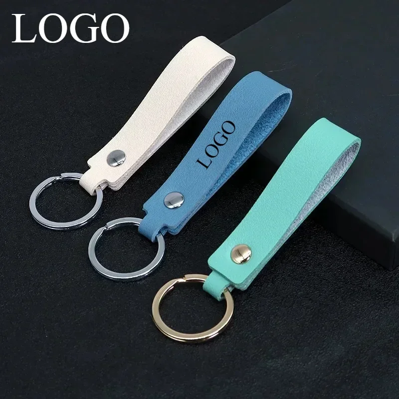 Custom Logo PU Leather Keychain Blank Personalize Laser Engrave Metal Car Key Chain Ring for Men and Women Keyring Gift