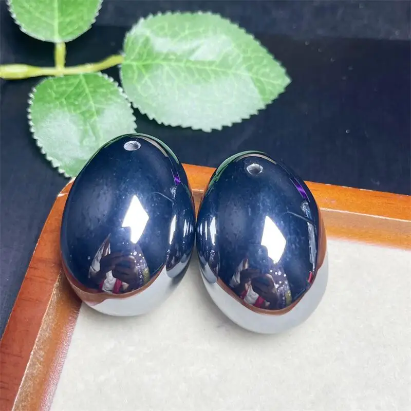 2PCS Natural Terahertz Dinosaur Egg Carving Healing Reiki With Hole Fashion Jewelry For Friends Gift 42MM