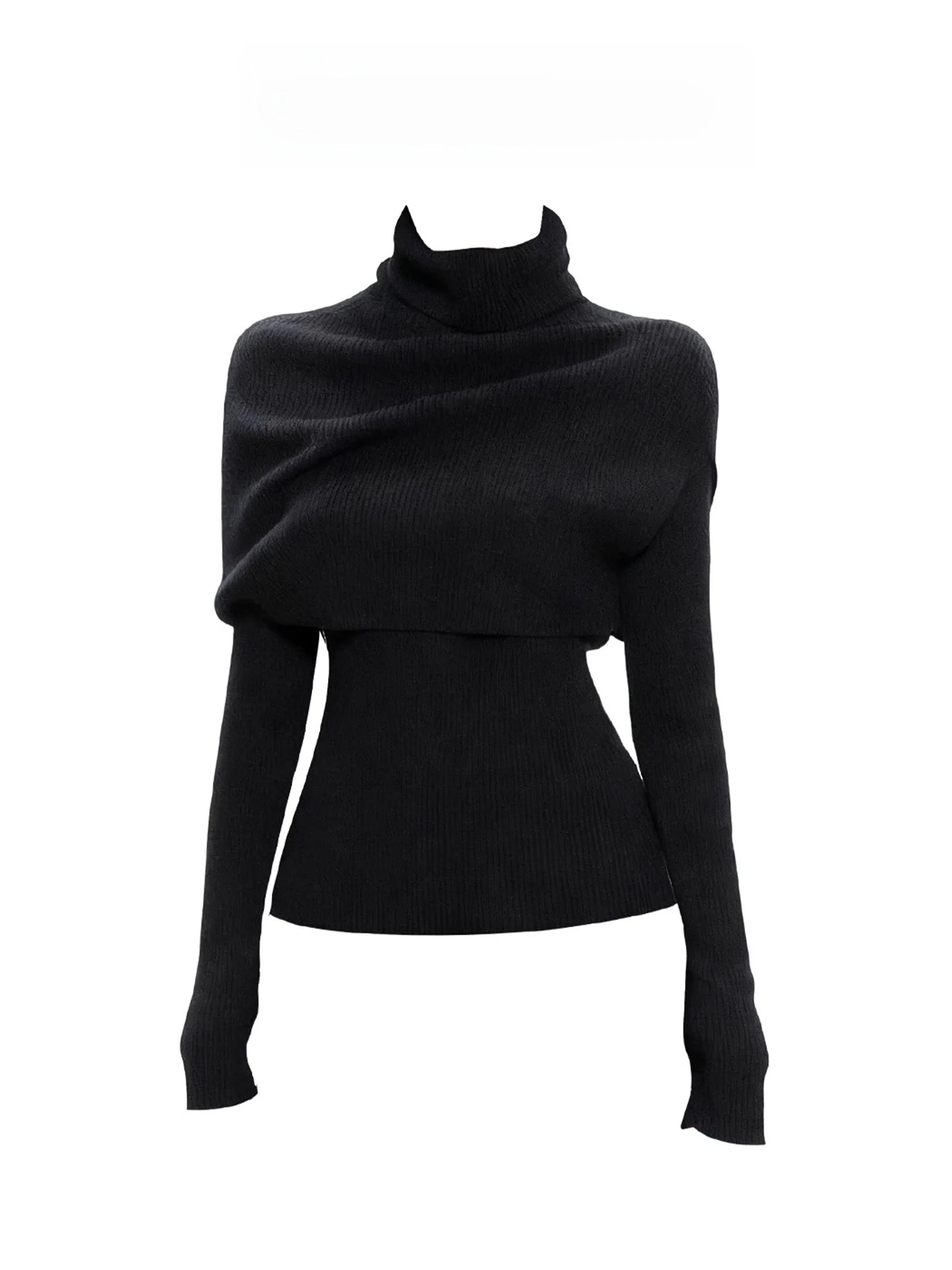 

Women's High Collar Knitted Sweater Slim Fit Base Layer Shirt Inner Wear Top Black Soft Long Sleeve French Style Fashion