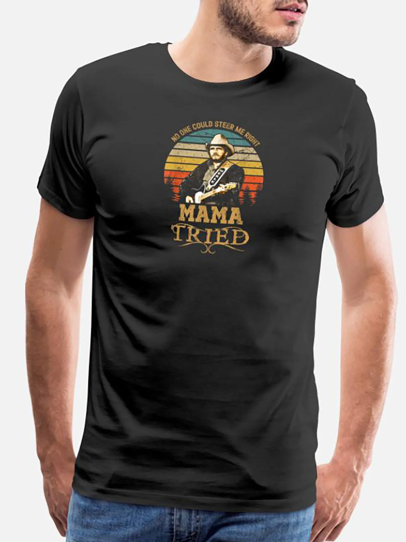 Mama Tried Country Music Graphic Merle Idol Haggar-1525 Забавная мужская футболка с короткими рукавами и графическим рисунком, черная серия