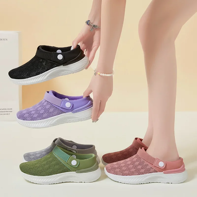 Breathable half drag women's shoes with soft sole, lazy soft sole, one foot casual shoes