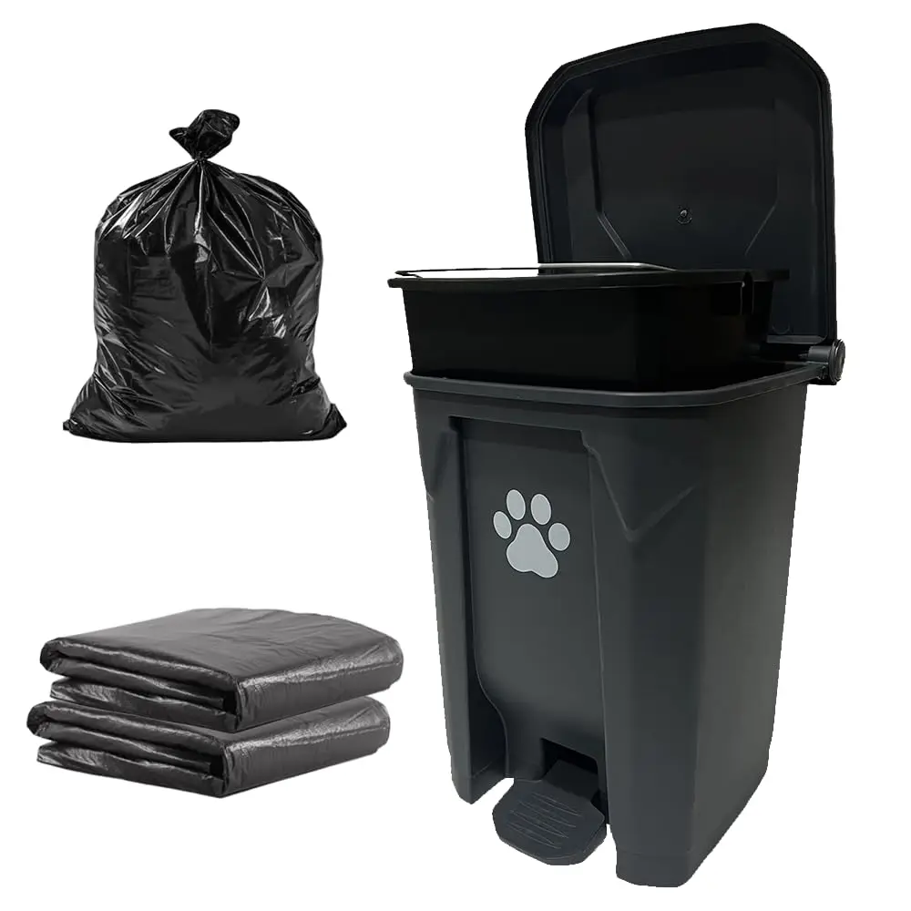 

Outdoor Dog Waste Bin with Lid, Foot Pedal, Removable Bucket & 100 Bags - 20L Capacity