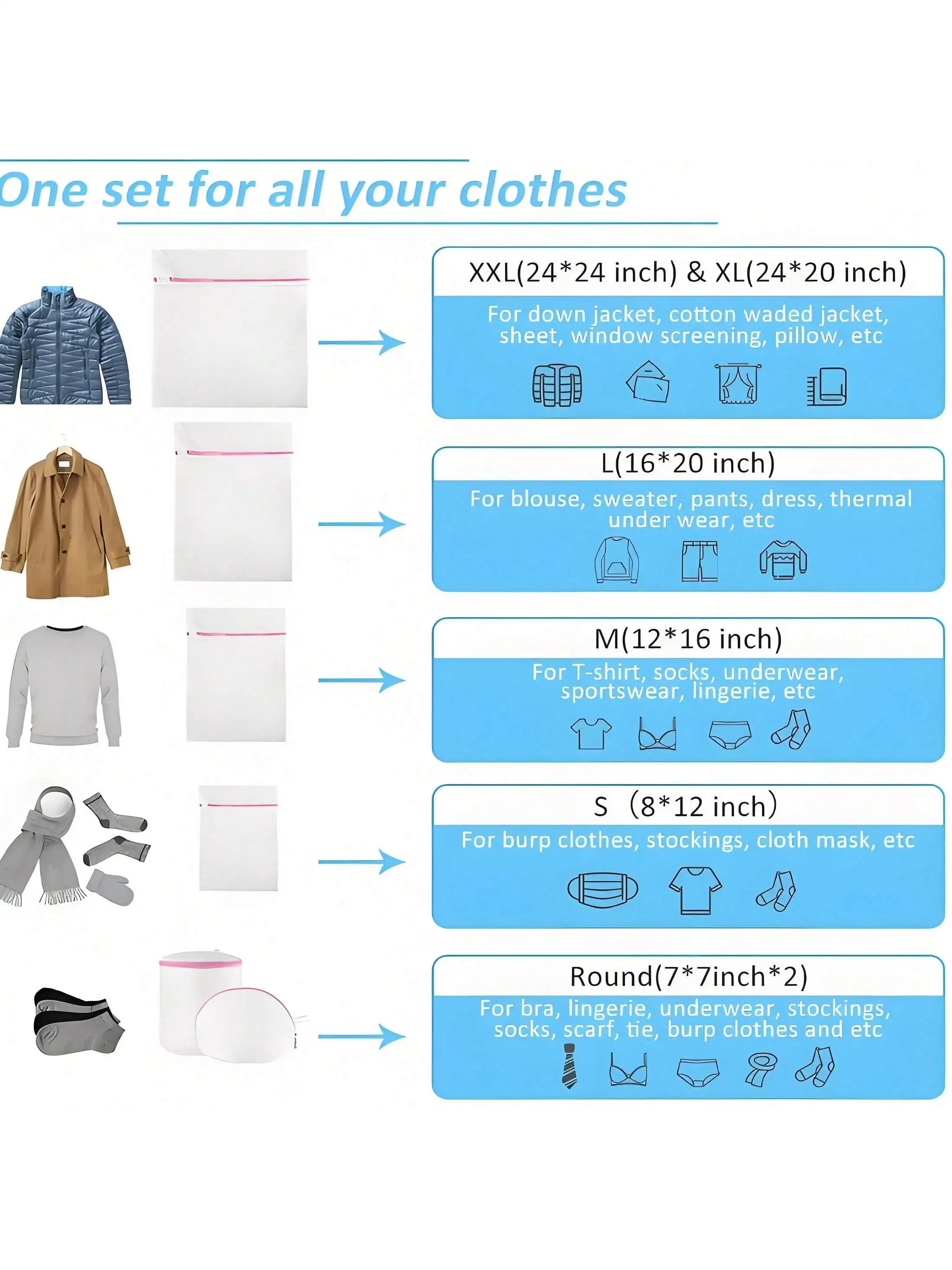 3Pcs Thick Mesh Laundry Bags, Polyester Zipper Washing Protector Bags, Multipurpose Storage Pouches for Clothes, Underwear & Travel Use - Detail 1