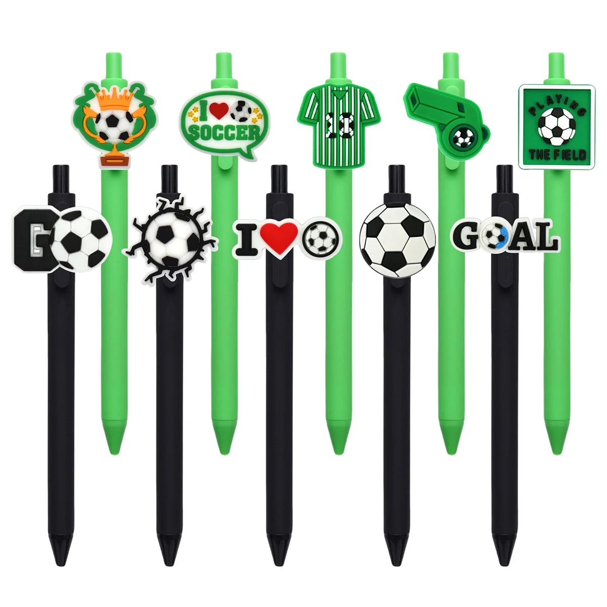 3/5/10PCS Football Series PVC Soft Gel Colored Sticker Pen Creative Push-Down Matte Pen Rod Rollerball Pen