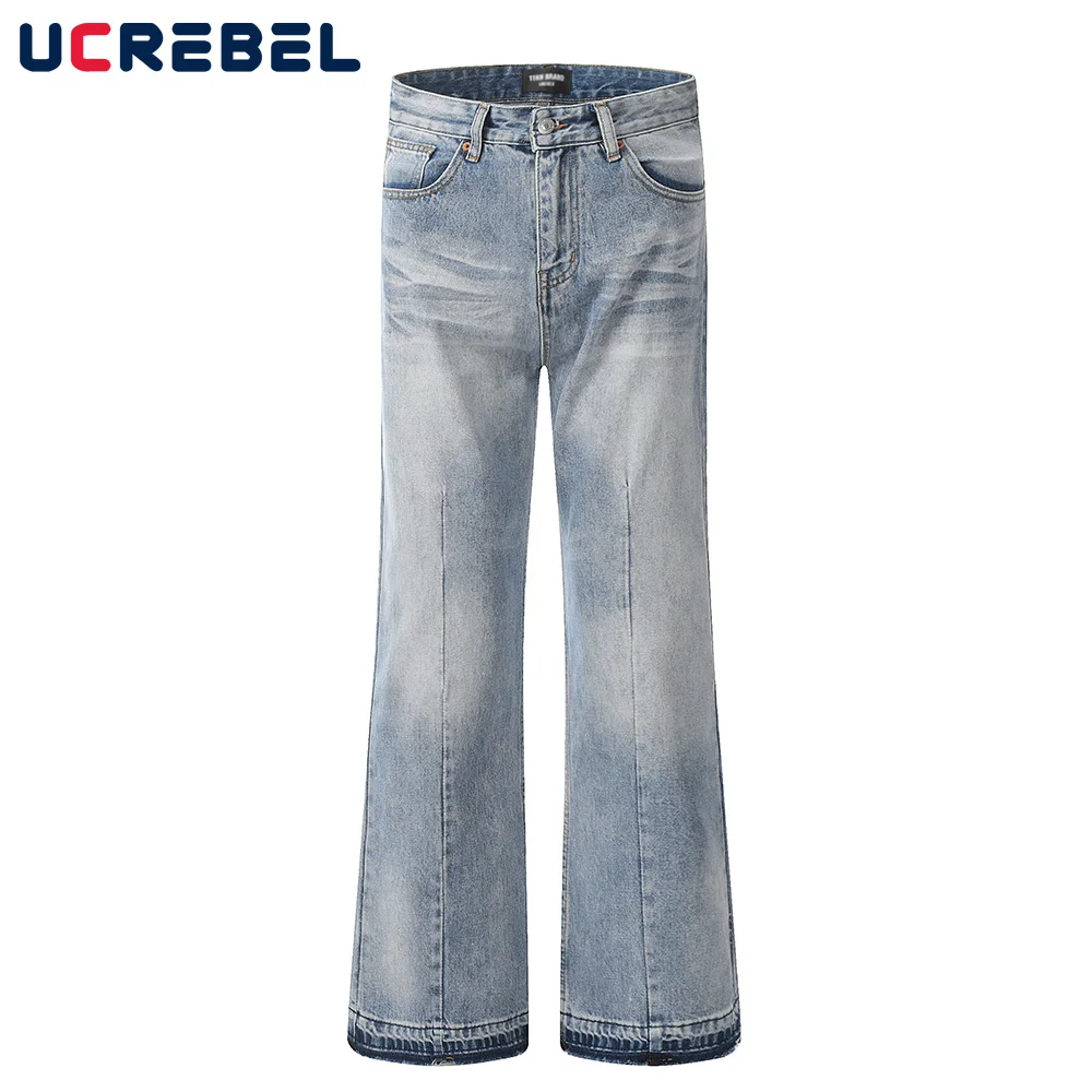 

Raw Edge Spliced Jeans Mens Washed Distressed High Street Straight Straight Pants Men Loose Denim Trousers