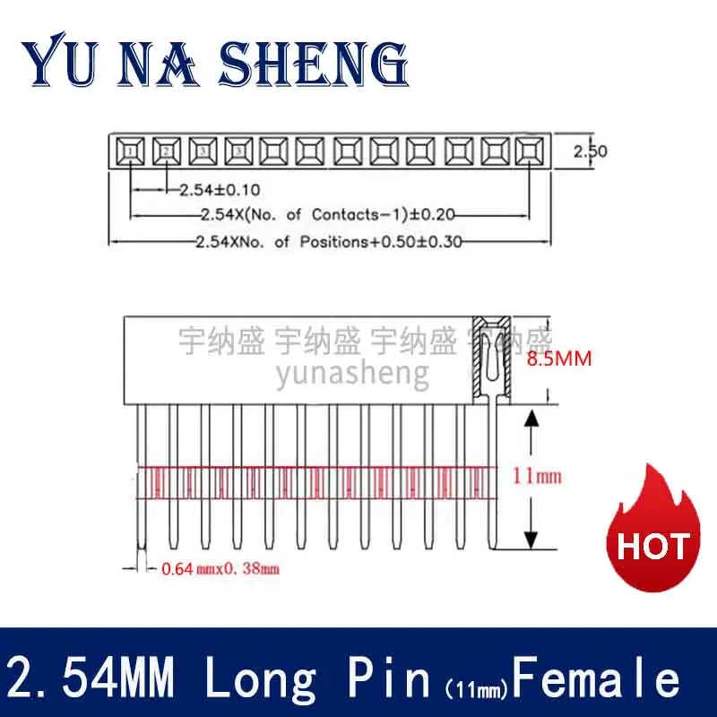 10pcs 2.54MM 2.54 1X2/3/4/6/8/10/15P Pin long11mm Stackable Long Legs Femal Header For Arduino Shield Stlxy