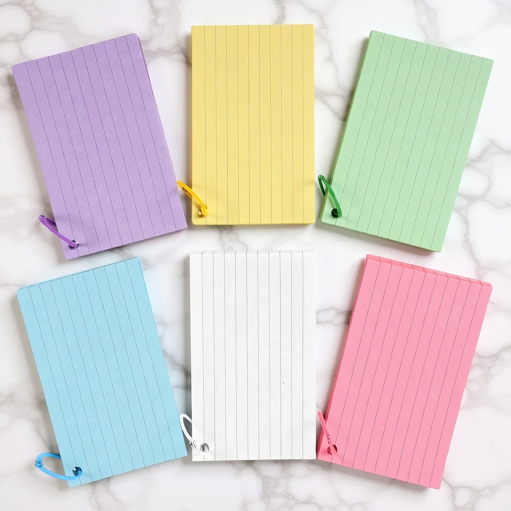 

1 set Portable Blank Flashcards Notepad Pre-Hole Punched Memo For Studying Office Travel Vocabulary Learning Thick Paper