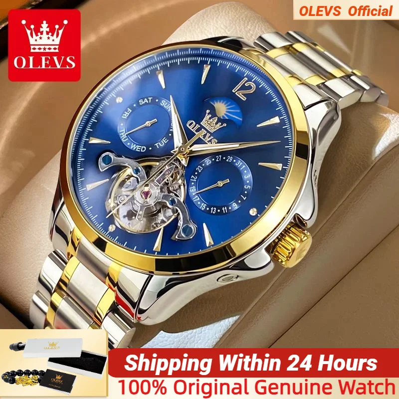 olevs-6663-flywheel-men's-watch-hollow-skeleton-moon-phase-waterproof-multi-function-stainless-steel-mechanical-watch-for-men