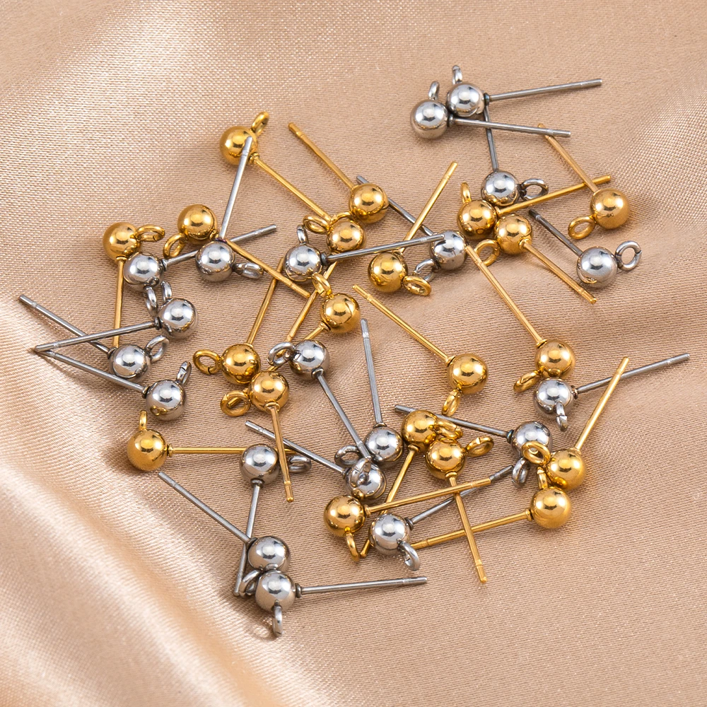 1 Box include 20pcs Stainless Steel 3-4mm Round Ball Ear Post Studs for Earrings DIY Jewelry Making Supplies
