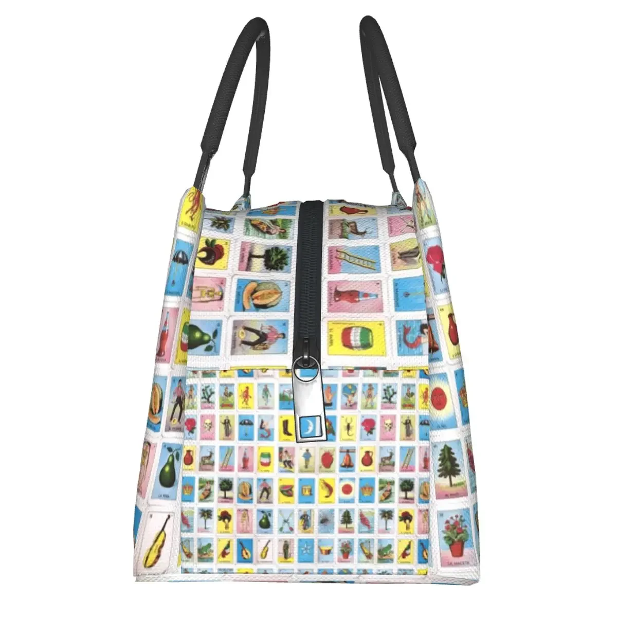 Colorful Mexican Loteria Cards Lunch Bag Funny Kawaii Lunch Box Outdoor Picnic Portable Thermal Tote Handbags Print Cooler Bag