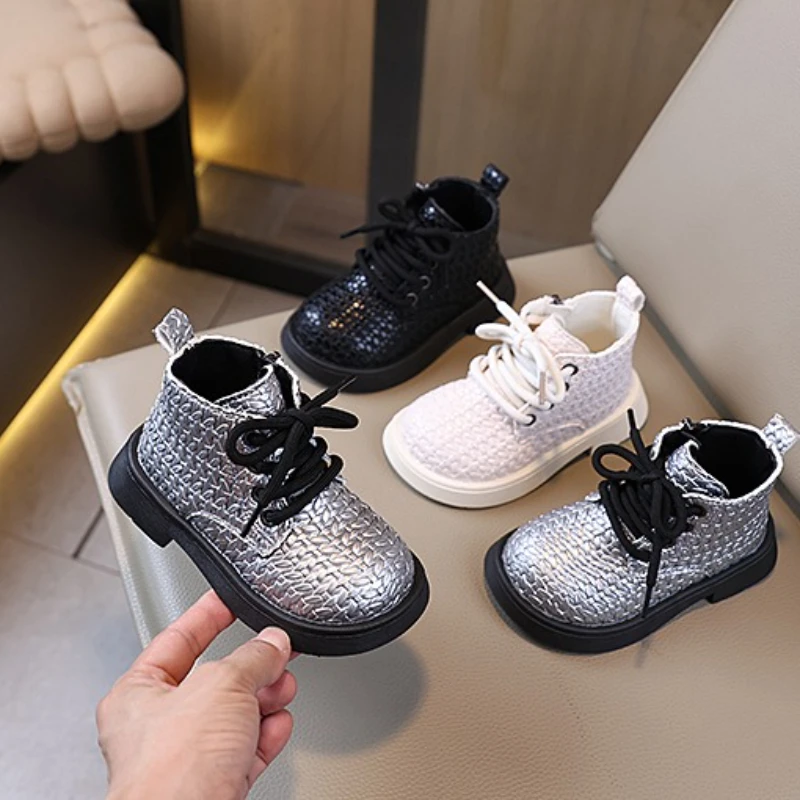 

2025 Spring and Autumn New British style Girls' Leather Boots, Children's Shoes, Boys' Handsome Soft soled Short Boots