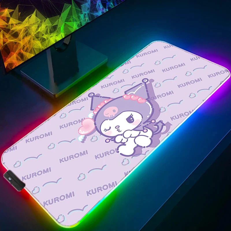 anime led luminous mouse pad laptop kawaii roxo kuromi mousepad rgb bonito sanrio tapete de teclado grande tapete de mesa melhor presente para meninas 01