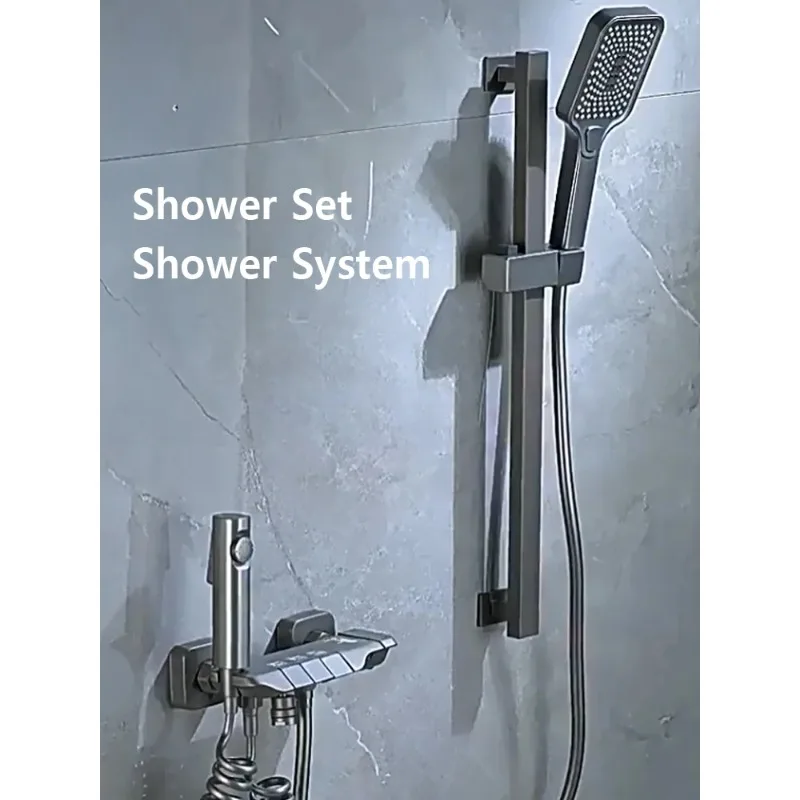 

White Grey Deluxe Shower System Set Bathroom Rain Pressurized Shower Faucet Set Brass LED Digital Bathtub Shower Faucet Full Set