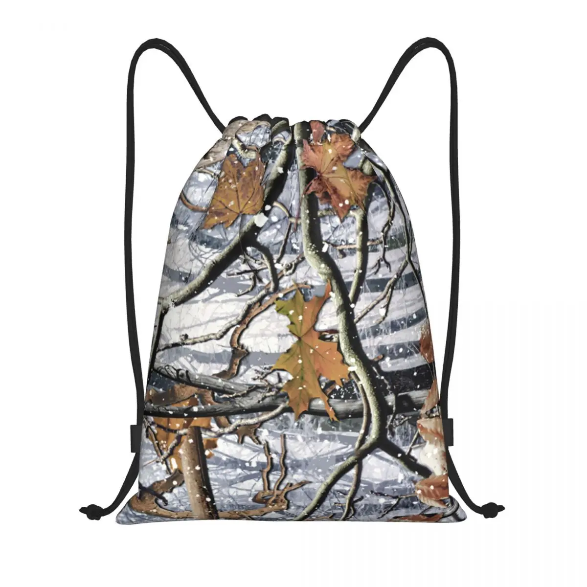 Custom Camouflage Snow Real Tree Pattern Drawstring Backpack Women Men Gym Sport Sackpack Portable Camo Training Bag Sack