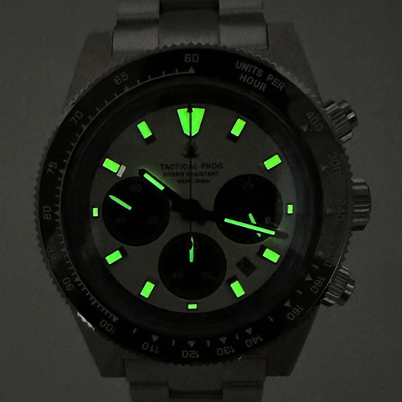 Tactical Frog Men\'s Chronograph Watch VS75 Solar Quartz Movement Waterproof Date Sapphire Crystal C3 Luminous Quartz Wristwatch