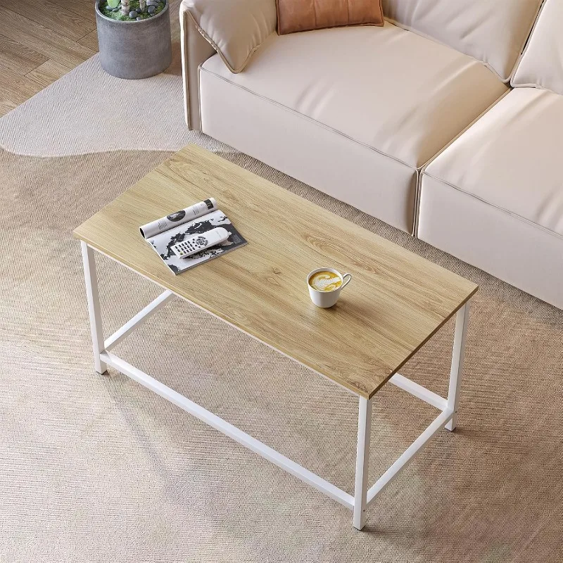 Small Rectangular Coffee Table Simple Modern Open Design Minimalist Center Table for Living Room Small Spaces, Easy Asse