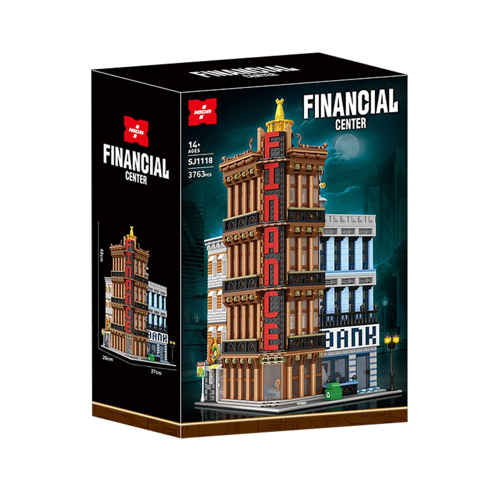 En stock, blocs de construction MOC SJ1118, centre financier, modèle d'assemblage, kit de construction pour adultes, jouet cadeau de Noël