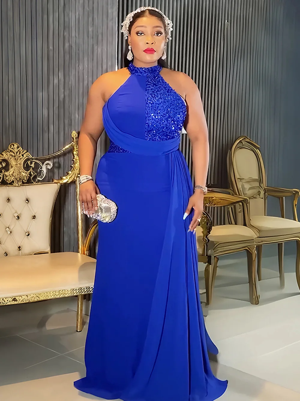 

Plus Size African Party Dresses for Women Dashiki Sequin Sexy Bodycon Long Dress Elegant Turkey Muslim Wedding Evening Gown