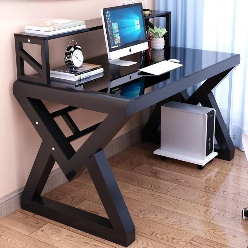 Modern Computer Desk for Home Office,  Glass Top Desk with Metal Frame Stable Workstation for PC Gaming Setup  Office Furniture