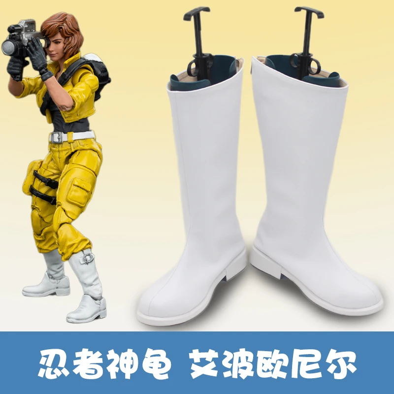 

April O Neil Cosplay Costume Shoes White Handmade Faux Leather Boots Carnival Party Halloween Boots