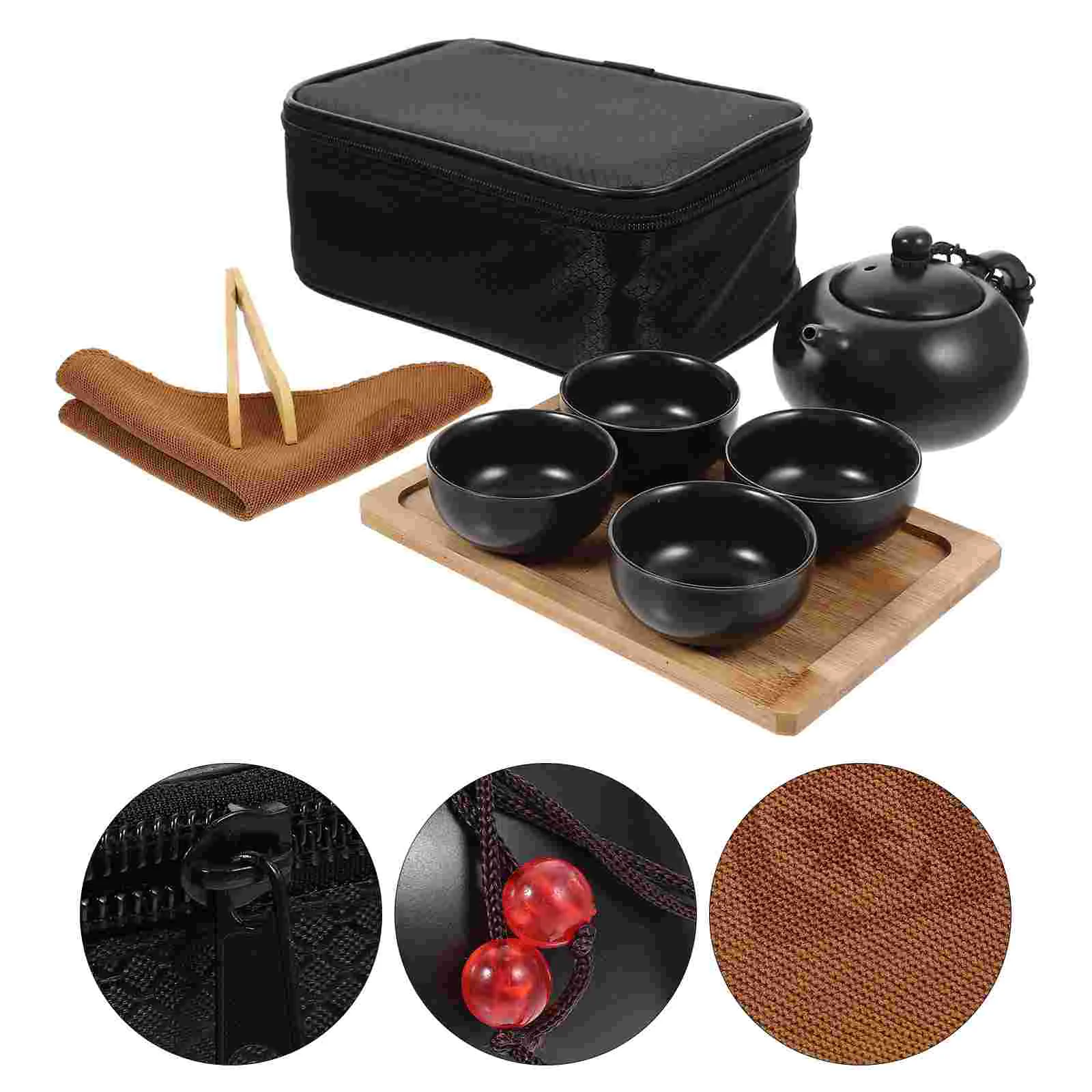 

Tea Tray for One Portable Set Teapot Ceramic Teacup Kit Wooden Travel Serving Mugs