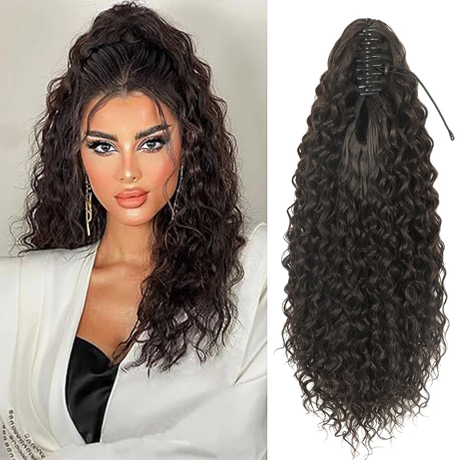 

24 Inch Synthetic Kinky Curly Wave Ponytail Hair Extensions Long Fluffy Claw Ponytail Afro Curl Natural Black Color For Black