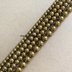 Gilded Hematite Stone Round Loose Beads 4-10mm 15inch