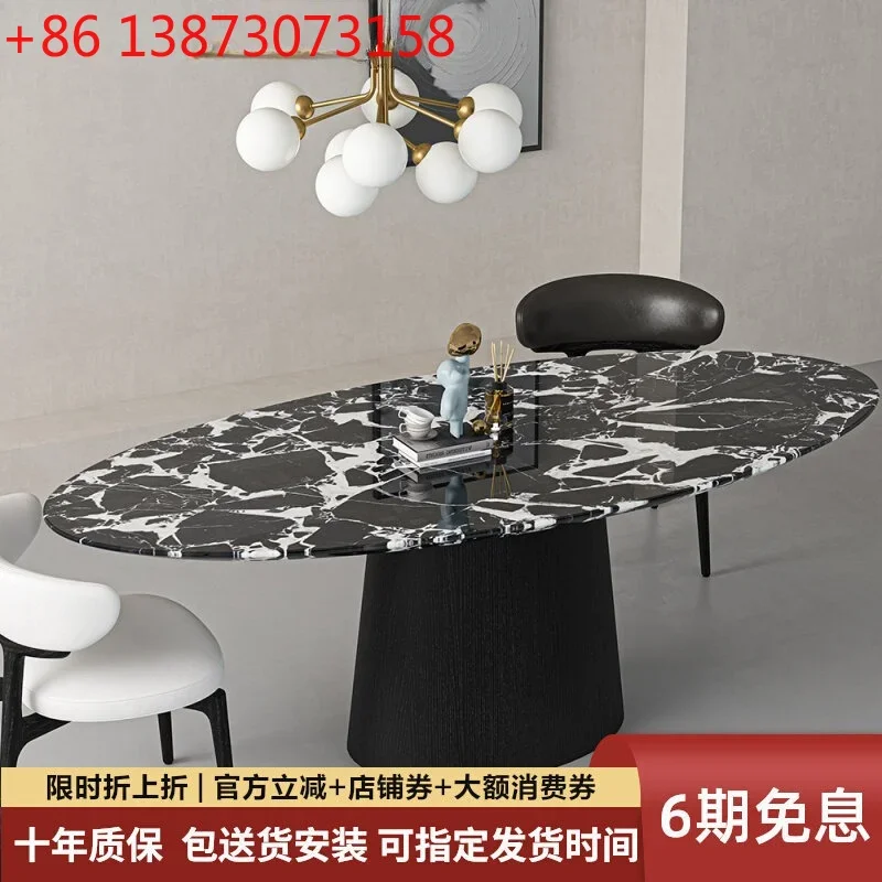 

UFO dining table Bulgari black marble oval minimalist household dining table Italian living room