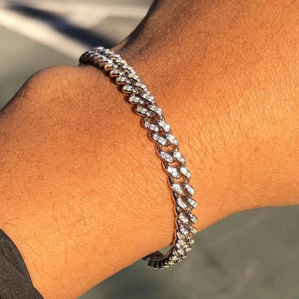 Fashion New Miami Cuban Link Chain Bracelet With Bling Cz Jewelry Wholesale Hip Hop Women Bracelet For Party Jewelry Drop Ship
