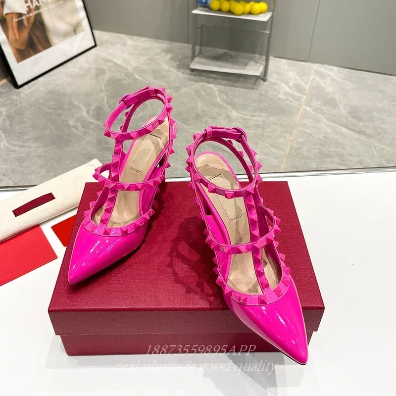 

Summer Women's High-Heeled Sandals in Pink, Unique Rivet Studded Design for Party and Wedding, Gladiator Style