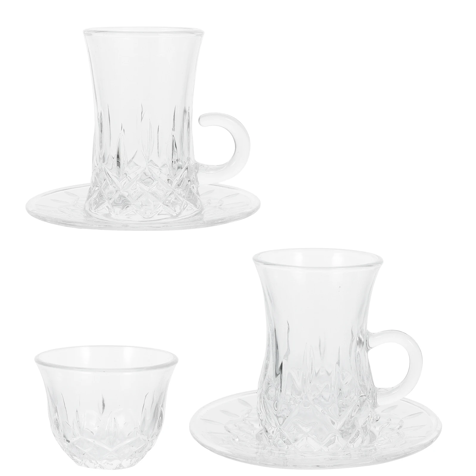 

1Set Turkish Coffee Set Dainty Glass Teacup with Saucer Small Portable Ideal for Sipping Black Tea Versatile Use Insulation