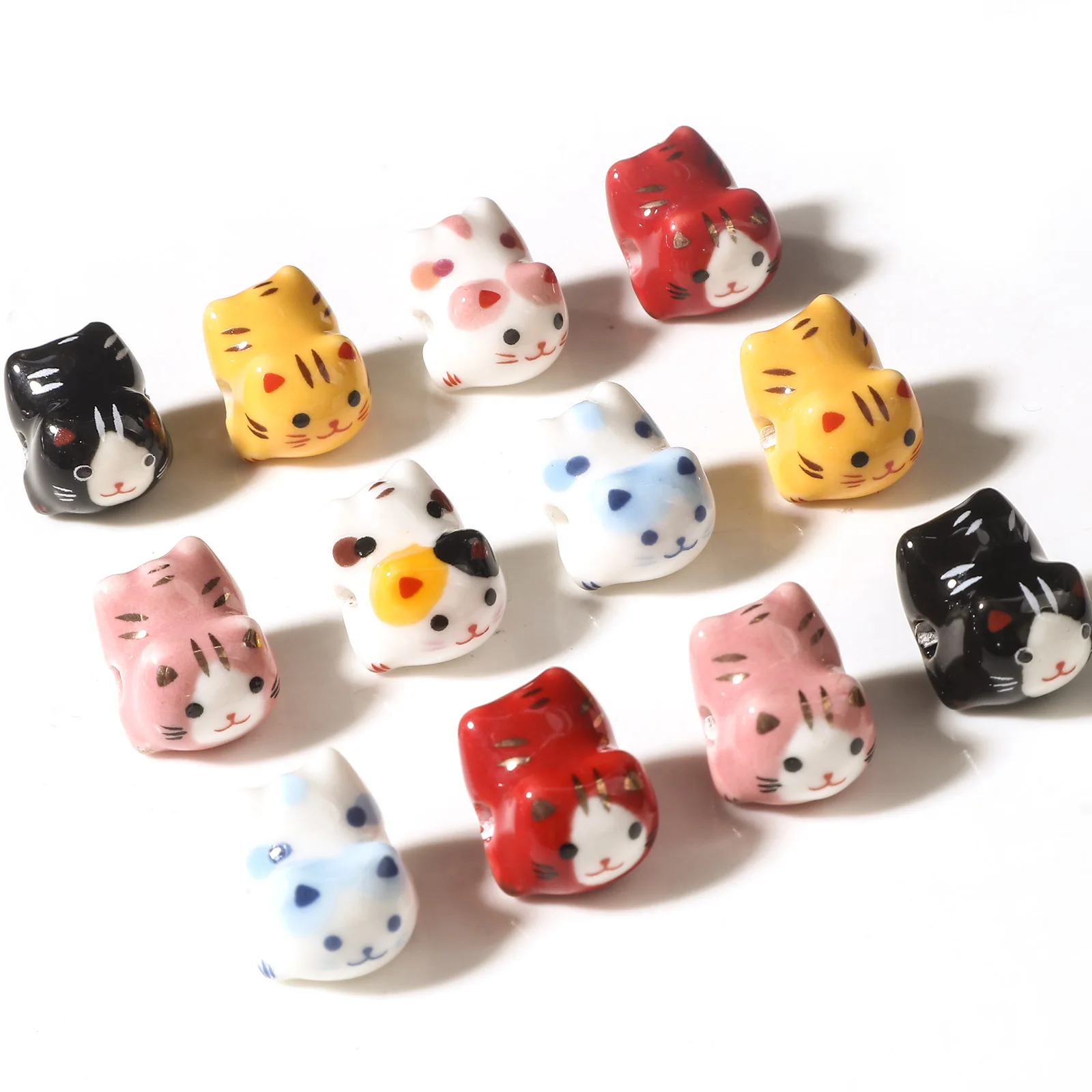 Cute 3D Cat Ceramic Beads For Diy Charm Jewelry Making Multicolor Cat Animal Bead Findings About 16X13mm,Hole: Approx2.5mm, 2Pcs