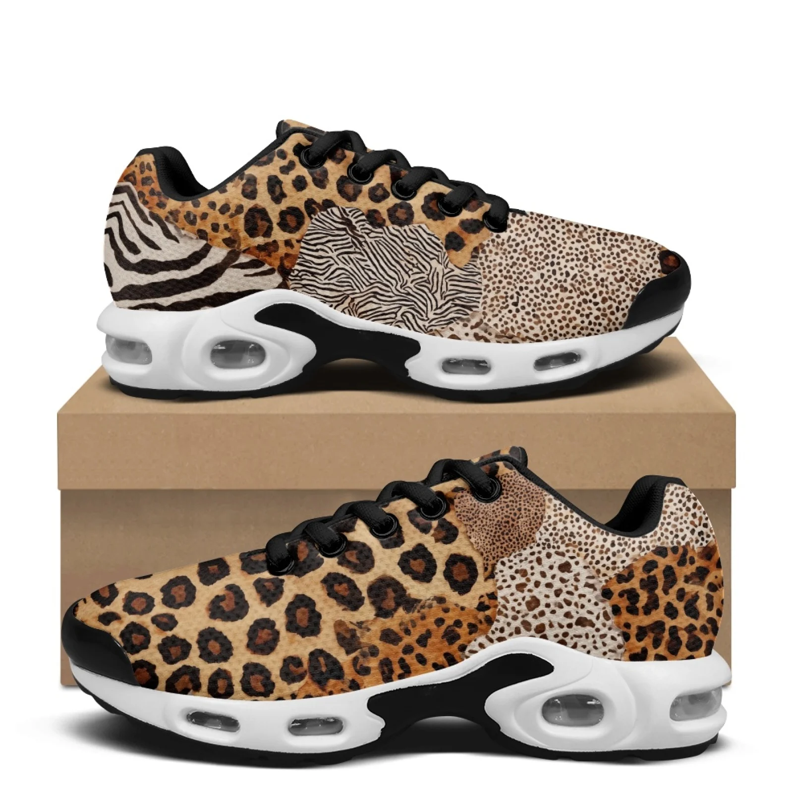 PENSTROLL Leopard Zebra Print Mens Air Cushion Walking Sneakers, Breathable Mesh Running Shoes for Casual Gym and Everyday Wear