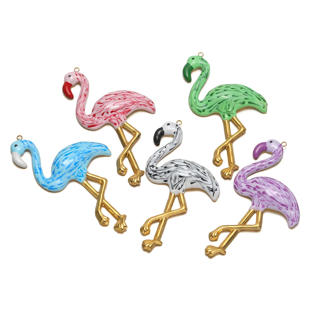 2 قطعة 304 الفولاذ المقاوم للصدأ المينا فلامنغو السحر قلادة ذهبية قاعدة ل القلائد أقراط لوازم الحرف والمجوهرات DIY بها بنفسك صنع السائبة