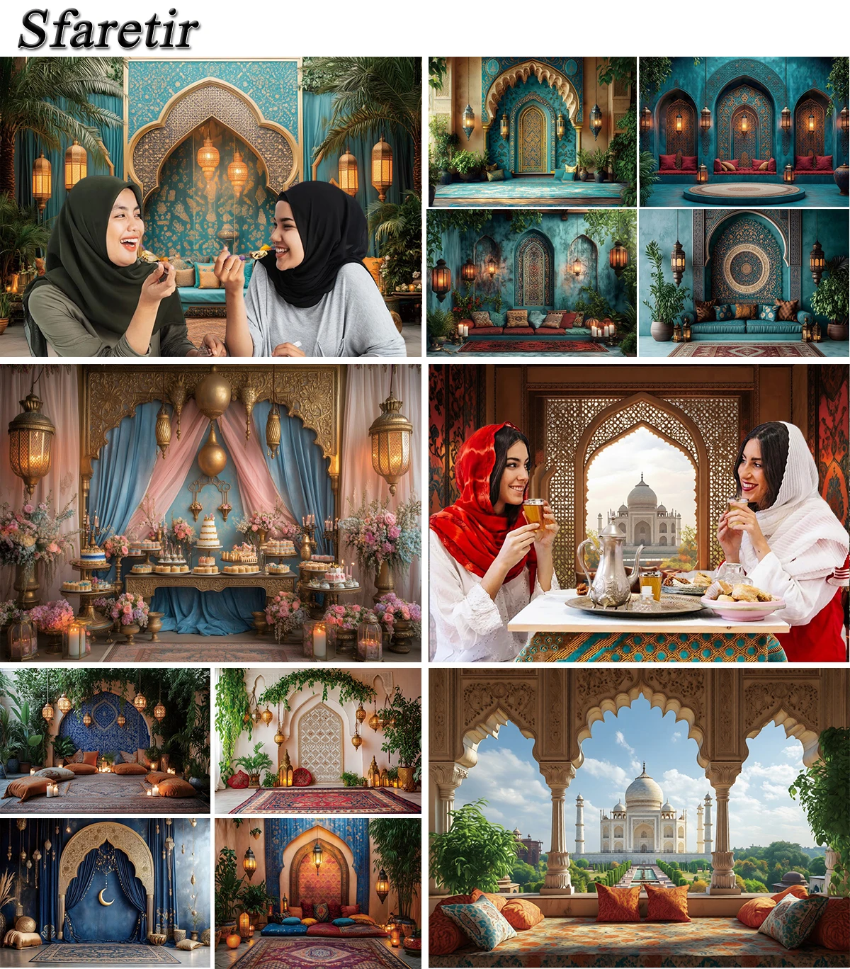 Eid Mubarak Photography Backdrop Moroccan Medieval Palace Mosque Temple Arabic Religious Al Fitr Festival Decor Photo Background