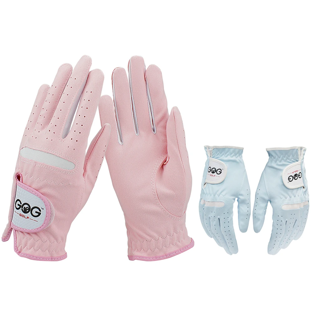 1 Pair Golf Gloves Women Left Hand Right Hand Breathable Blue Pink Soft Microfiber Cloth Anti-slip Lady Golf Glove For Ladies