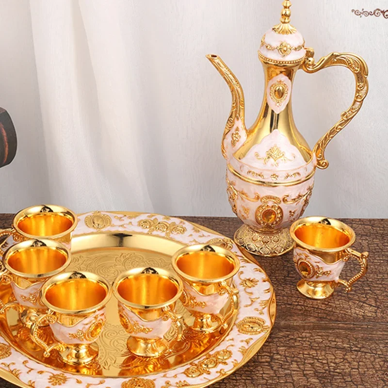 Household Coffee Pot Set Teapot Tray and 6 Cups Coffee Serving Set for Dining Room Wedding Holiday Room Decoration Bar Accessori